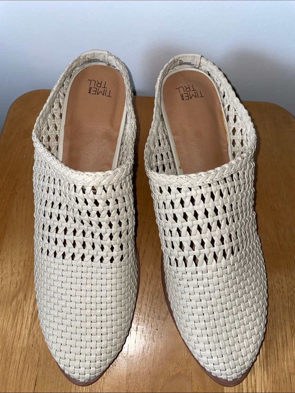 Woven Mules | Cream Block Heel Slip‑On Weave Shoes New Size 9